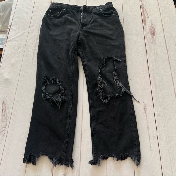 Free People Women's Maggie Straight Leg Jeans Black Mid Rise Distressed Sz 29 - Picture 3 of 16